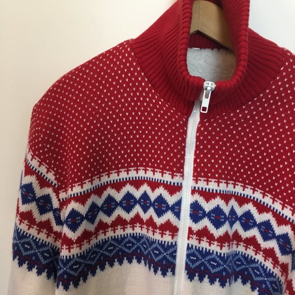 Vintage 80s Insulated Fairisle Sweater Jacket Womens XL - Picture 4 of 11